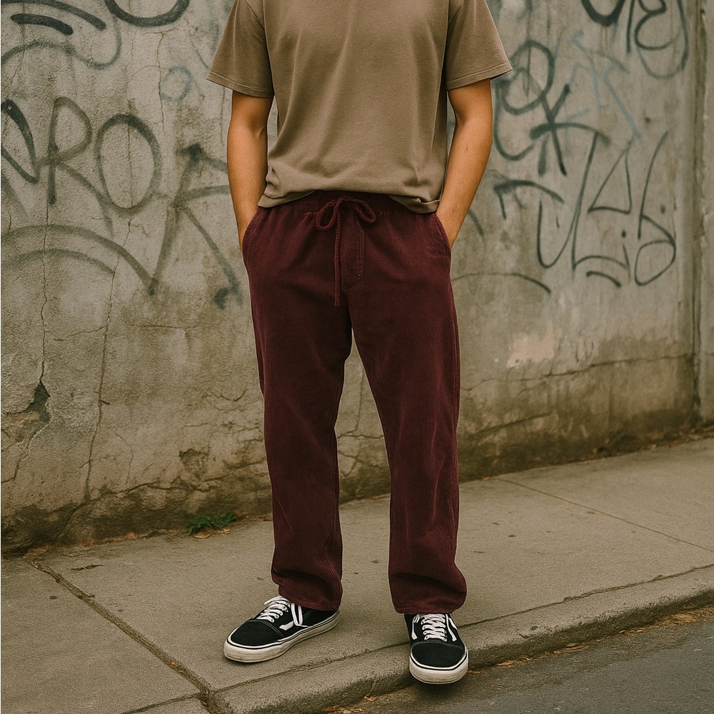 Empyre Mens Corduroy Pants L Large Pull On Relax Loose Fit Drawstring Cotton